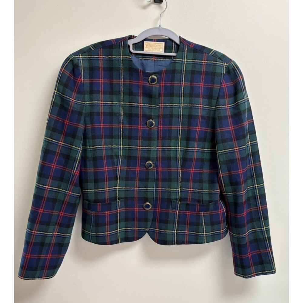 Vintage Pendleton Women's Wool Blazer Size 8 Tartan Plaid Green Blue Red‎ USA